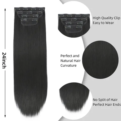 Straight Clip In Hair Extensions Set Synthetic Hair Pieces Natural Heat Resistant Hair For Women Styling
