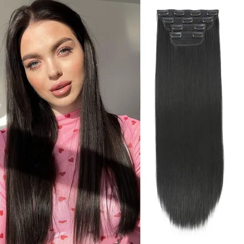 Straight Clip In Hair Extensions Set Synthetic Hair Pieces Natural Heat Resistant Hair For Women Styling