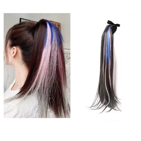 Synthetische Hochtemperaturfaser Gradient Highlight Zopf Perücke Für Damen Lang Wellig Haarverlängerung Anime Stil
