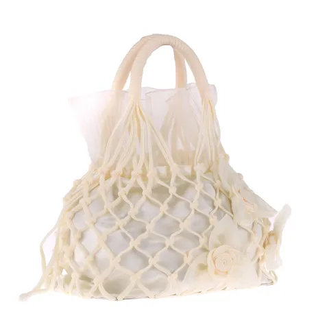 Dames Geweven Avondtas Vintage Handgemaakte Mesh Handtas Bloemige Bruiloft Bruid Tas Esthetische Elegante Feest Tas