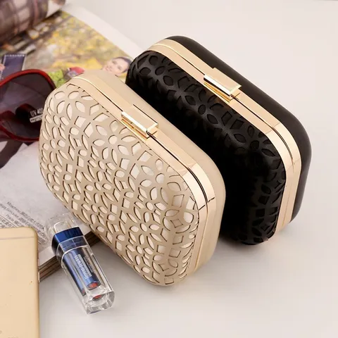 Dames PU Lederen Avondtas Elegante Ajour Clutch Handtas Metalen Frame Handtas Banket