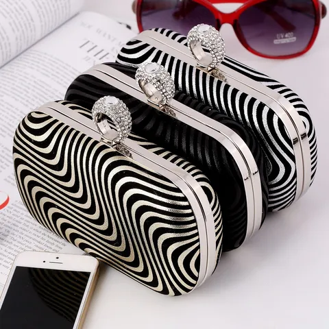 Dames Mode Avondtas Polyester Clutch Strass Ring Gesp GestreEpt Handtas Voor Banket Feest Bruiloft