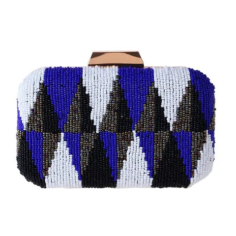Dames PU Kralen Avondtas Geometrisch Kleurenblok Clutch Handtas Met Metalen Slot En Ketting Feest Bruiloft Tas
