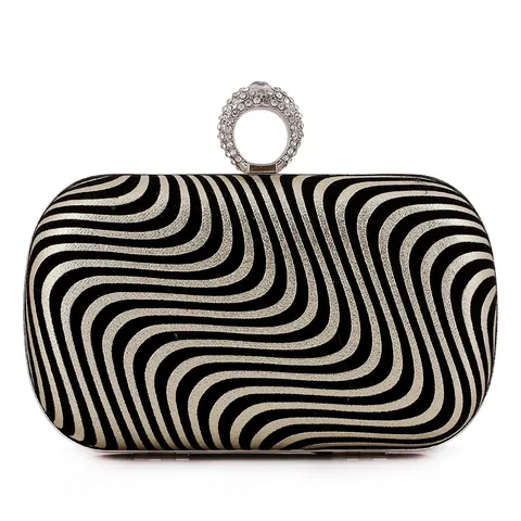 Dames Mode Avondtas Polyester Clutch Strass Ring Gesp GestreEpt Handtas Voor Banket Feest Bruiloft