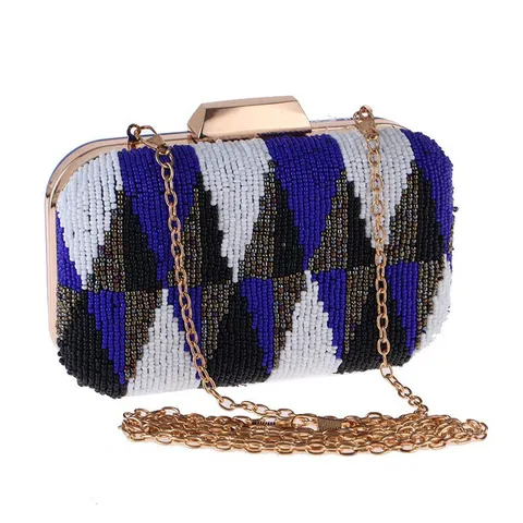 Dames PU Kralen Avondtas Geometrisch Kleurenblok Clutch Handtas Met Metalen Slot En Ketting Feest Bruiloft Tas