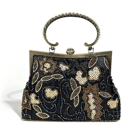 Vintage Avondtas Vrouwen Pailletten Kralen Geborduurd Sluiting Handtas Retro Qipao Jurk Banket Feest Clutch