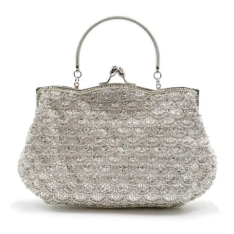 Dames Strass Parel Avondtas Pailletten Clutch Portemonnaie Vintage Glitter Schouderketting Bruiloft Feest Handtas