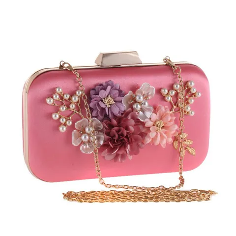 Dames Luxe Avond Clutch Tas PU Leer Bloemen Kunstparel Ketting Schouder Handtas Bruiloft Feest Tas