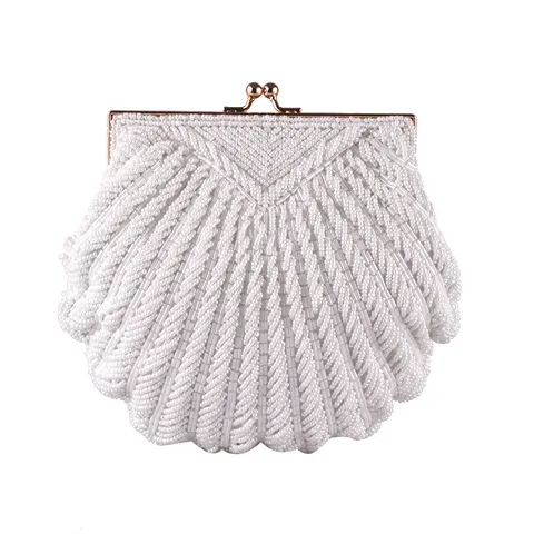 Handgemaakte Kraal Schelp Avondtas Vrouwen Parel Clutch Tas Vintage Retro Schoudertas Voor Bruiloft Feest