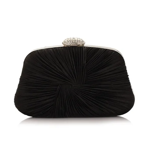 Dames Avond Clutch Tas Elegante Geplooide Satijnen Handtas Strass Slot Schoudertas Met Ketting Voor Banket Bruiloft Feest