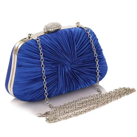 Dames Avond Clutch Tas Elegante Geplooide Satijnen Handtas Strass Slot Schoudertas Met Ketting Voor Banket Bruiloft Feest
