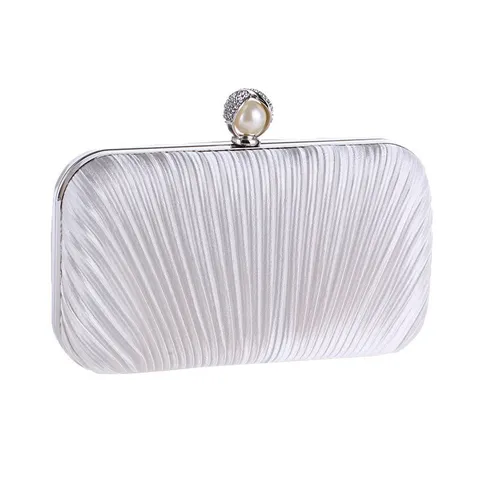 Vrouwen Mode Geplooide Avondtas Luxe Strass Parel Avond Clutch Tas Keten Schoudertas Banket Feest Handtas
