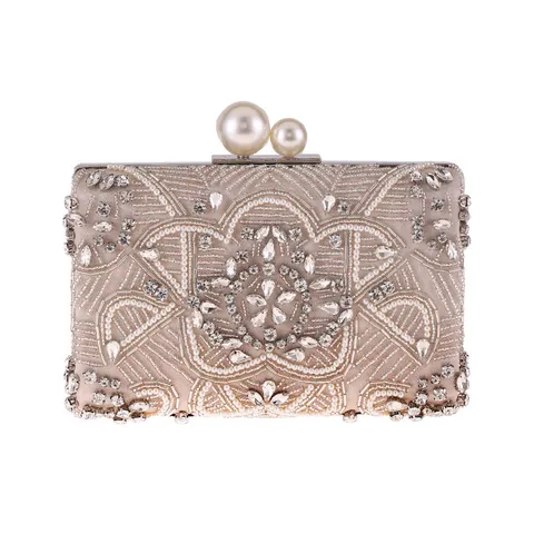 Dames Avondtas Strass Kralen Clutch Vintage Satijn Banket Handtas Elegante Trouwfeest Tas