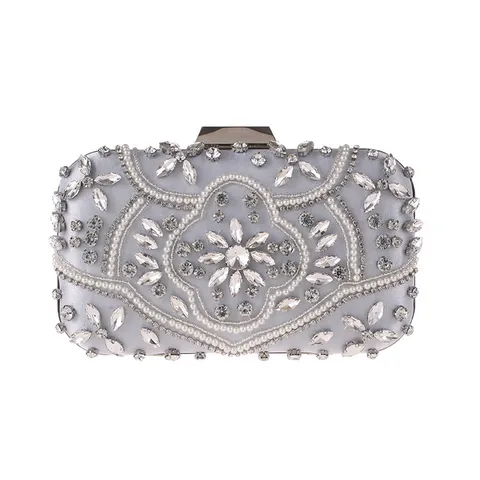 Dames Strass Kraal Avondtas Satijn Clutch Portemonnaie Parel Handtas Trouwfeest Formele Prom Tas