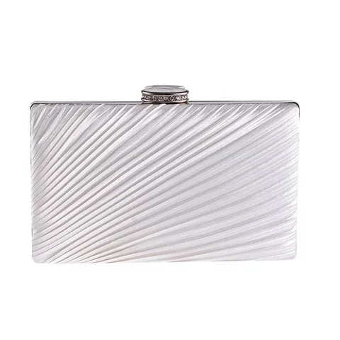 Geplooid Polyester Avondtas Strass Slot Harde Schaal Kleine Vierkante Clutch Tas Voor Vrouwen Banket Feest Handtas
