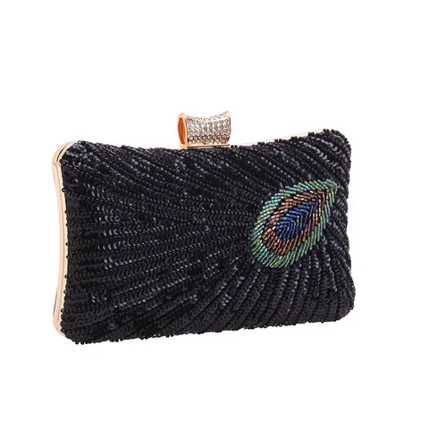 Dames Vintage Avondtas Pauwenveer Pailletten Kralen Clutch Handtas Metalen Ketting Bruiloft Feest Tas