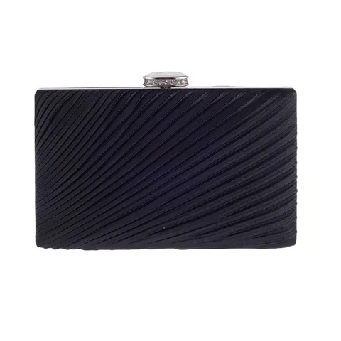 Geplooid Polyester Avondtas Strass Slot Harde Schaal Kleine Vierkante Clutch Tas Voor Vrouwen Banket Feest Handtas
