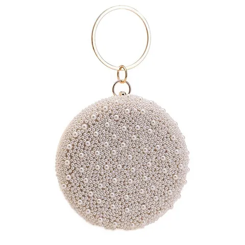 Dames Parel Avondtas Ronde Handtas Strass Kraal Schoudertas Elegante Banket Bruiloft Tas Clutch