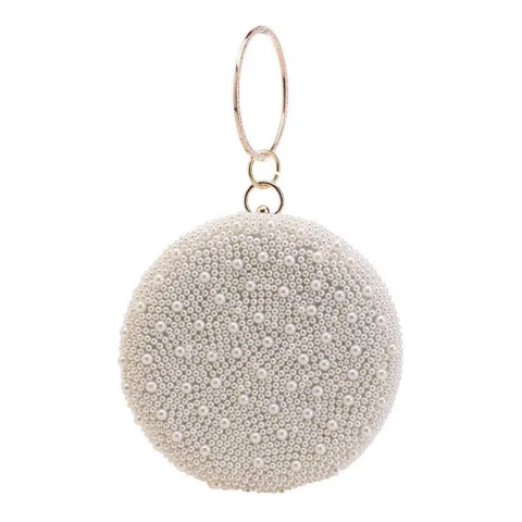 Dames Parel Avondtas Ronde Handtas Strass Kraal Schoudertas Elegante Banket Bruiloft Tas Clutch