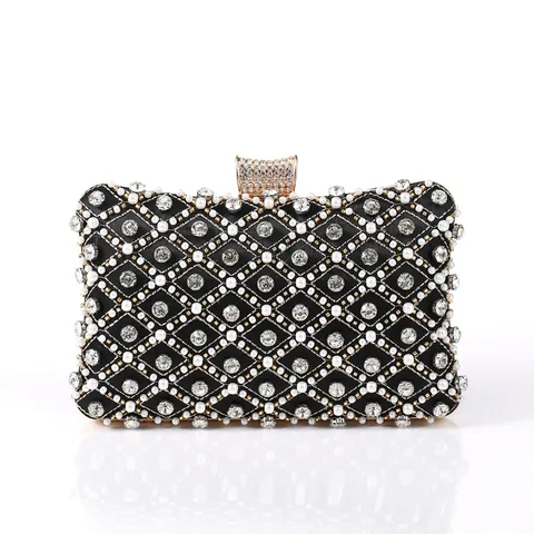 Dames Avondtas Strass Kunstparel Luxe Feest Clutch Tas Satijn Ketting Schoudertas