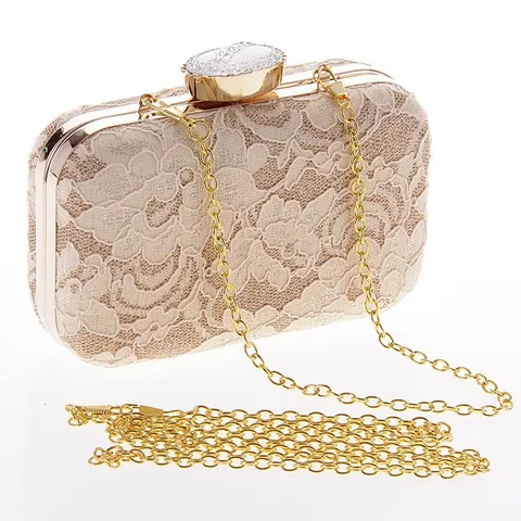Dames Mode Avondtas Strass Ketting Clutch Polyester Kantpatroon Elegante Feest Bruiloft Schoudertas