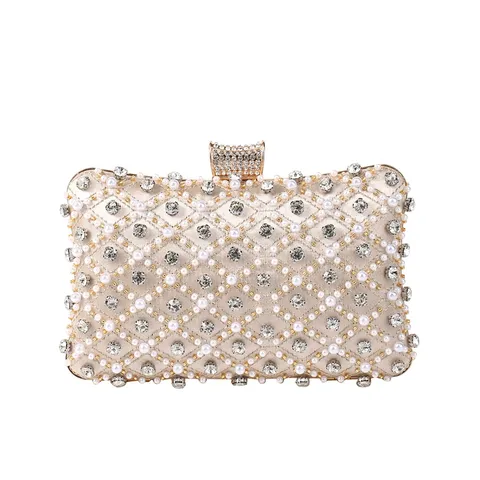 Dames Avondtas Strass Kunstparel Luxe Feest Clutch Tas Satijn Ketting Schoudertas