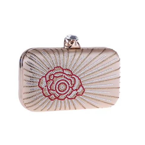 Femme Strass Sac de Soirée Satin Coque Dure Pochette Sac à Main Fermoir Cristal Fête Mariage Sac Bandoulière Cadre Métallique