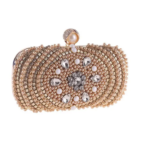 Dames Luxe Avondtas Harde Schale Clutch Strass Parel Kraal Crossbody Schoudertas Bruiloft Feest Handtas