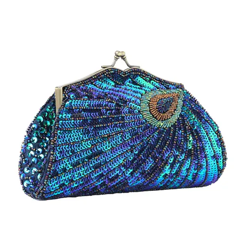 Vintage Chinese Stijl Pailletten Kralen Pauw Avondtas Vrouwen Geborduurde Clutch Crossbody Banket Feest Handtas