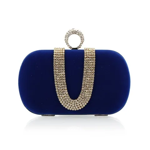 Dames Fluwelen Avondtas Luxe Strass U-Vormige Ring Clutch Handtas Banket Feest