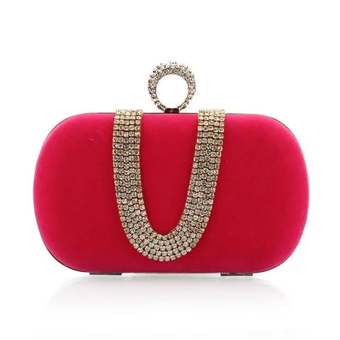 Dames Fluwelen Avondtas Luxe Strass U-Vormige Ring Clutch Handtas Banket Feest
