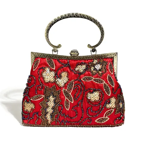 Vintage Avondtas Vrouwen Pailletten Kralen Geborduurd Sluiting Handtas Retro Qipao Jurk Banket Feest Clutch