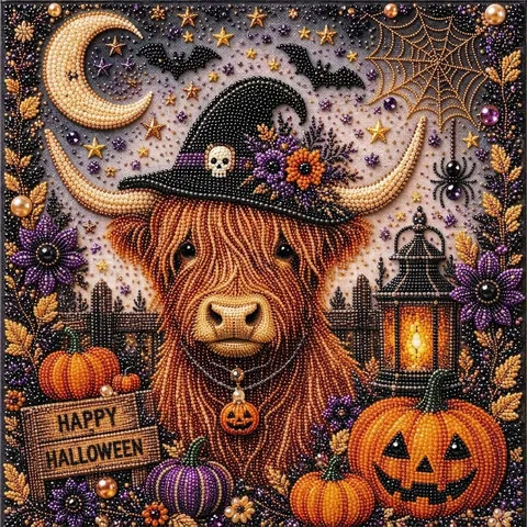 Kit de Pintura de Diamantes DIY Calabaza Bruja Gato Negro de Halloween Resina Acrílica Perla Strass Arte de Pared Decoración del Hogar Regalo