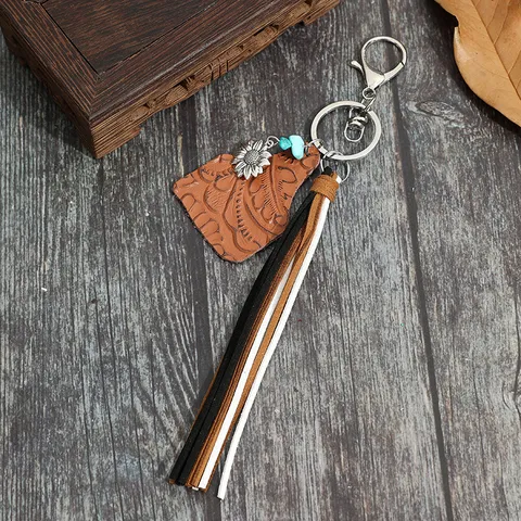 Westerse Cowboy Stijl Luipaardprint Rundleer Koreaanse Fluwelen Kwast Sleutelhanger Tas Accessoire Hanger
