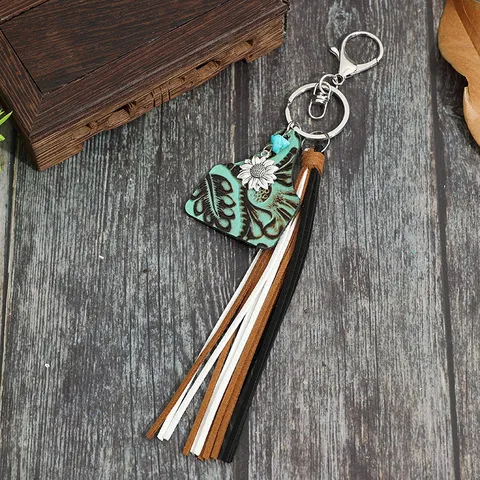 Westerse Cowboy Stijl Luipaardprint Rundleer Koreaanse Fluwelen Kwast Sleutelhanger Tas Accessoire Hanger