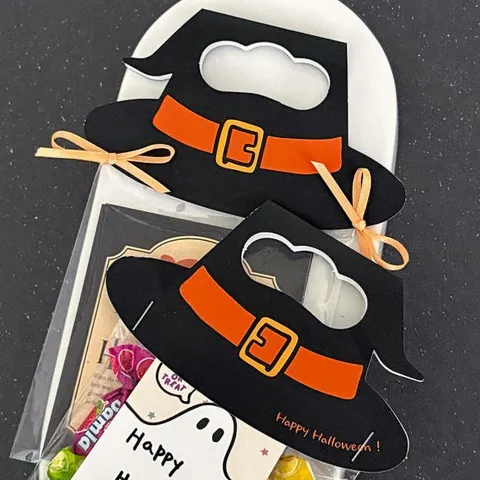 Halloween Witch Hat Paper Header Card For Gift Packaging Decoration Black Orange Cardstock Party Supplies Packaging Handle