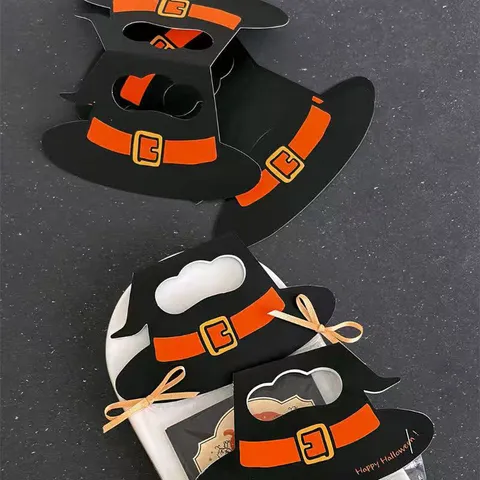 Halloween Witch Hat Paper Header Card For Gift Packaging Decoration Black Orange Cardstock Party Supplies Packaging Handle