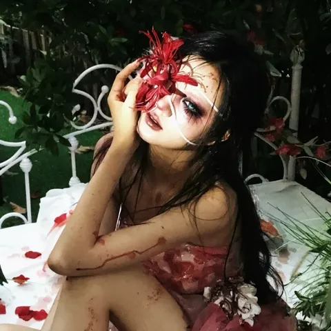 Máscara de Ojos Flor de la Muerte Roja Halloween Gótico Oscuro Accesorios Cosplay Fiesta Tocado Mujer Accesorio de Disfraz