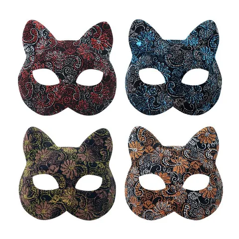 Halloween Cat Face Masquerade Mask Glitter Pattern Half Face Eye Mask For Women Cosplay Party Dress Up Accessories