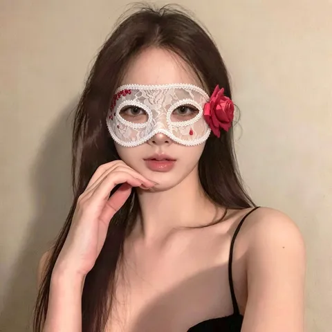 Halloween Rose Spitze Halbe Gesicht Maske Für Damen Maskerade Party Geheimnisvolle Atmosphäre Rote Blume Augenmaske Cosplay Kostüm Zubehör