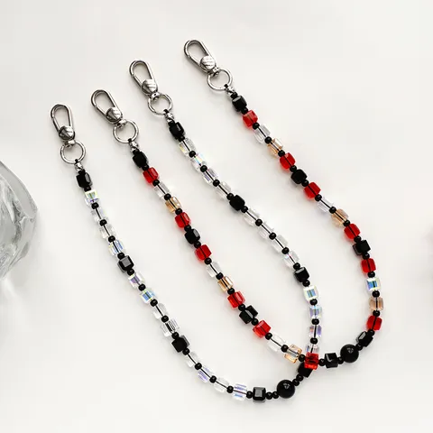 Minimalistische Synthetische Kristallperlen Handykette Doppel-Metallkarabiner Anhänger Schlüsselanhänger Für Damen Täglich Pendeln Schmuck Geschenk