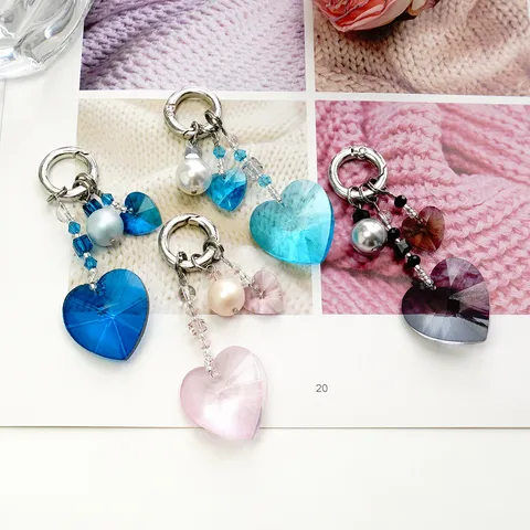 Koreanischer Ins Stil Herz Perle Schlüsselanhänger Damen Taschenanhänger Handy Anhänger Synthetischer Kristall Zinklegierung Schmuck Geschenk
