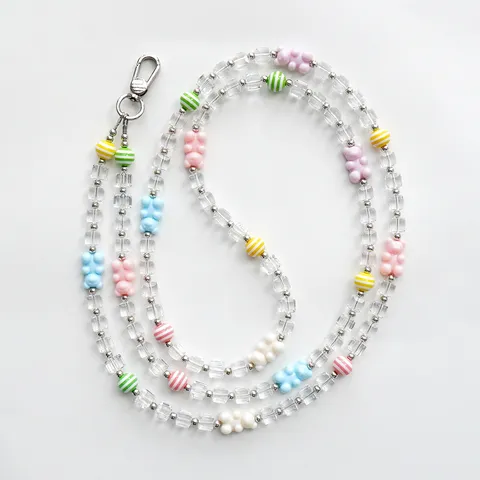 Süße Acryl Perlen Handy Lanyard Bunte Gestreifte Bär Crossbody Gurt Lange Handykette Mode Schmuck Für Damen