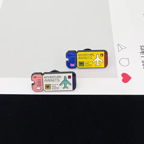 Adventure Awaits Airplane Ticket Brooch Zinc Alloy Minimalist Enamel Badge Travel Style Commemorative Pin For Unisex Clothing Accessory