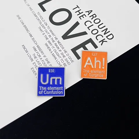 Funny Periodic Table Element Enamel Pins Zinc Alloy Ah Surprise Um Confusion Brooch For Backpack Denim Jacket Unisex Fashion Jewelry