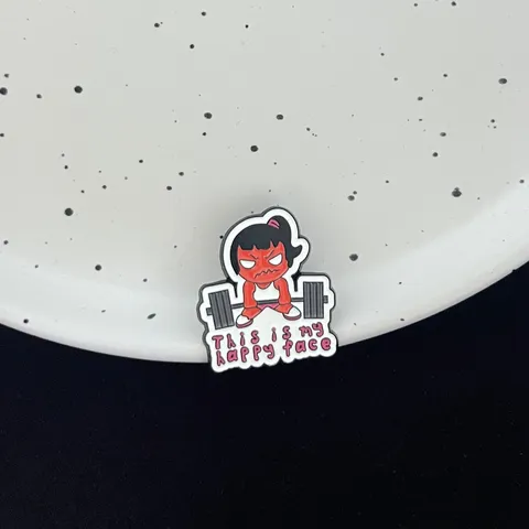 Cartoon Girl Lifting Dumbbells Enamel Brooch Zinc Alloy Happy Face Badge Pin For Backpack Clothing Decor Personality Jewelry Gift