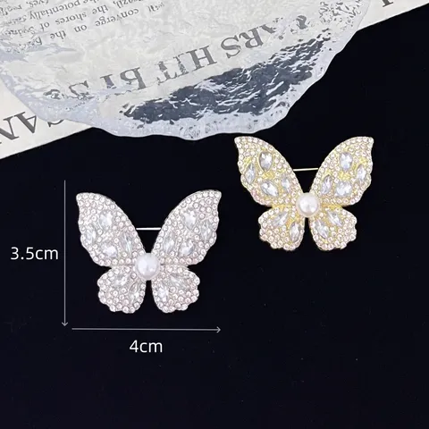 Elegant Butterfly Brooch Pin For Women Vintage Zinc Alloy Rhinestone Artificial Pearl Insect Lapel Pin Wedding Banquet Jewelry Gift