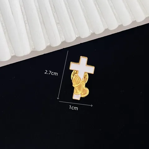 Vintage Gold Rim Enamel Cross Brooch Praying Hands Badge Religious Enamel Pin Zinc Alloy Jewelry For Clothes Backpack Decoration Gift