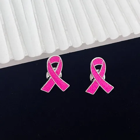Alloy Heart Ribbon Brooch Awareness Pin Zinc Alloy Pink Glitter Breast Cancer AIDS Badge For Charity Event Clothing Decoration