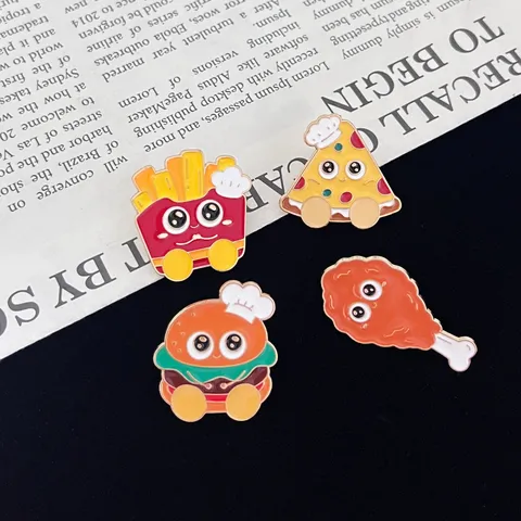 Cute Cartoon Fast Food Enamel Brooch Pins Set Zinc Alloy Hamburger Fries Pizza Fried Chicken Leg Creative Badges For Backpack Clothing Women Men Jewelry